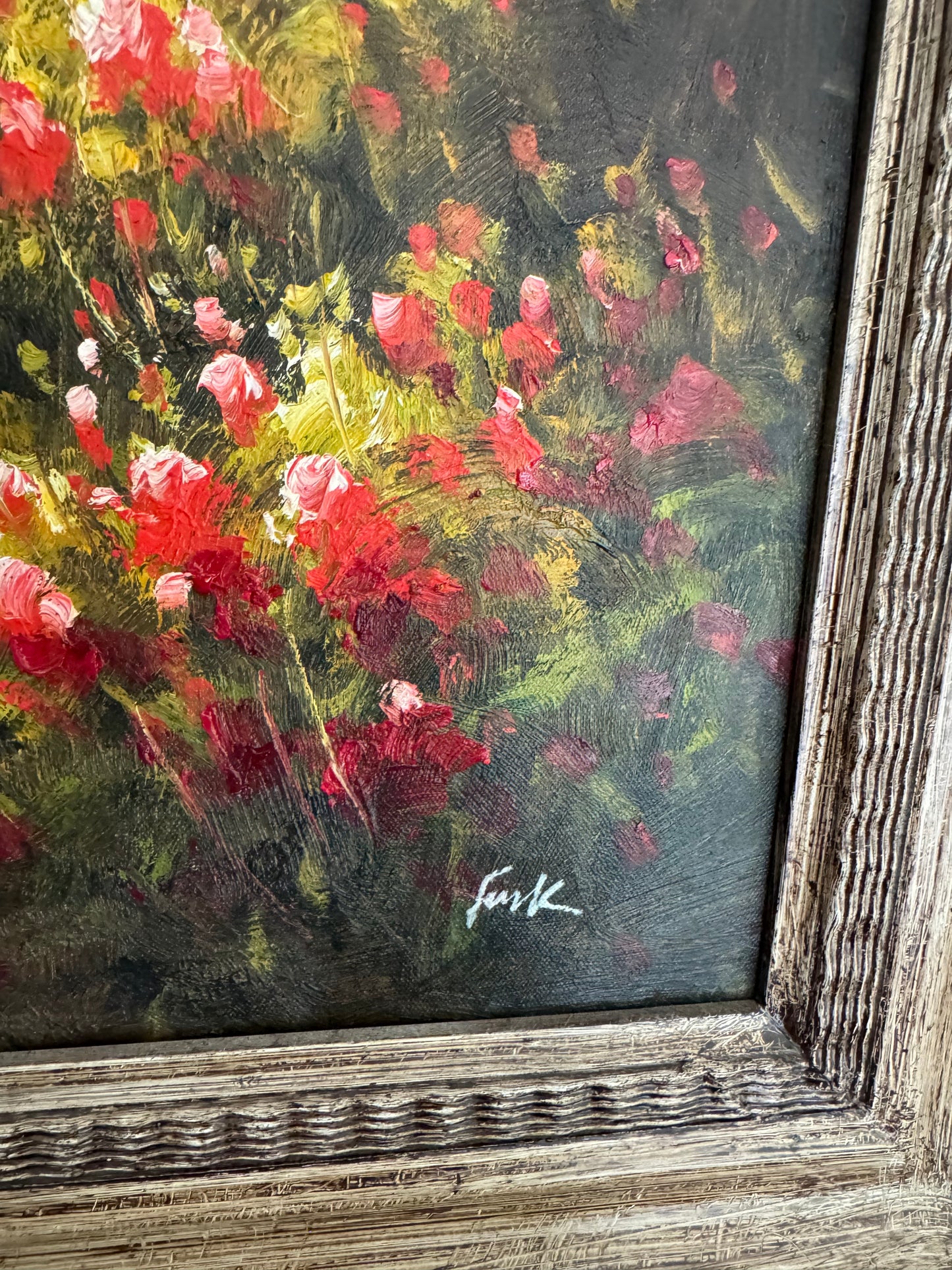Large Framed Mediterranean Coastal Village Oil Painting Signed “Frank” 42x31 Impressionist Wall Art