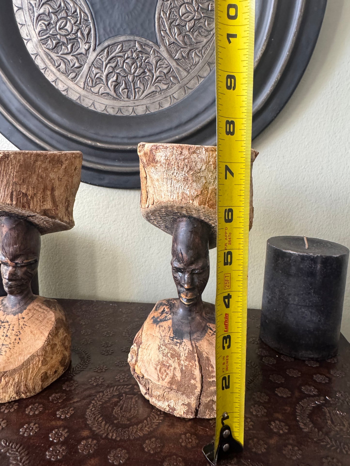 Set of  2 Vintage African Hand Carved Wooden Figurines – Tribal Folk Art Sculptures – Can Be Used as Candle Holders