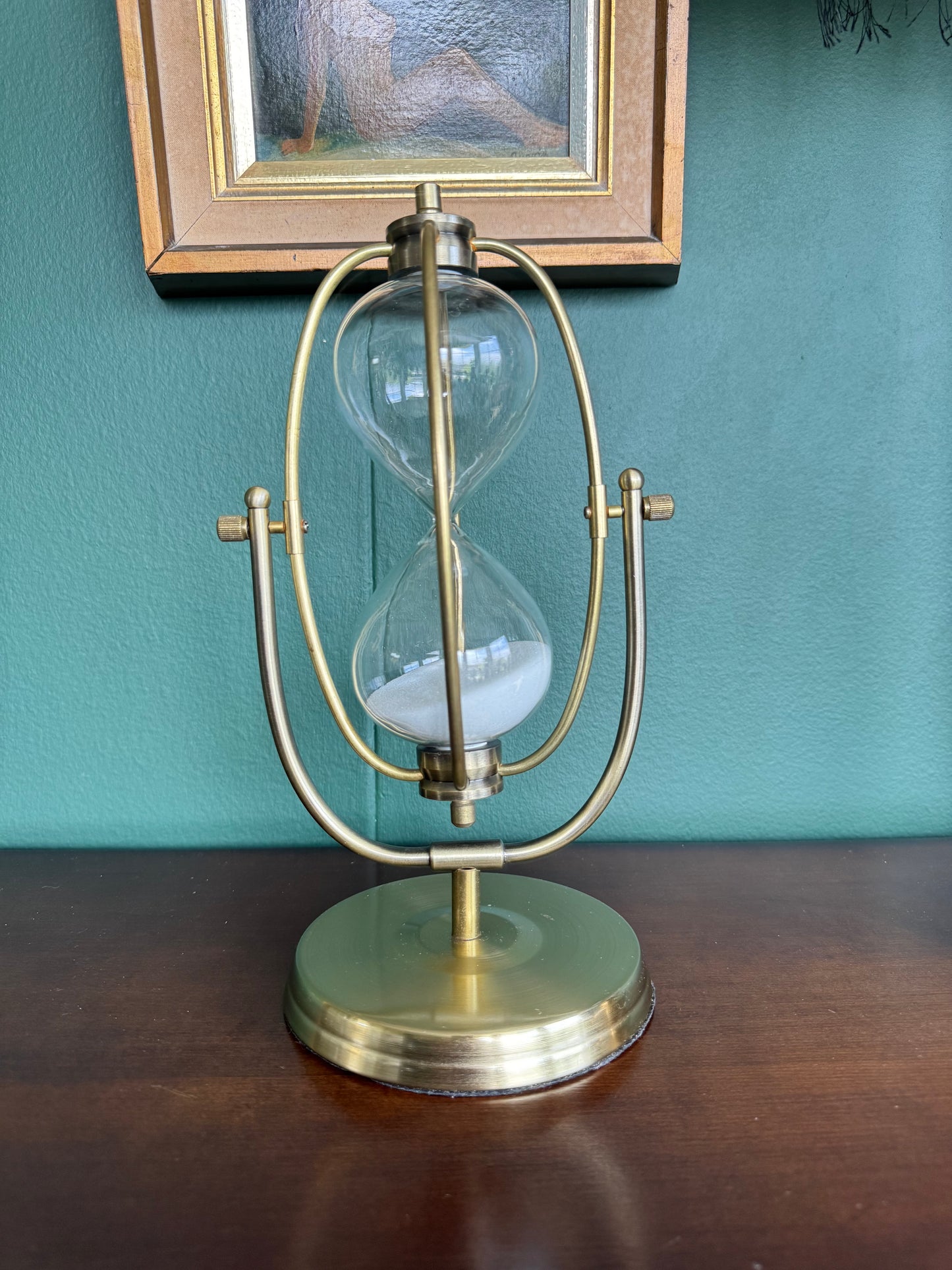 ⌛ 30 Minute Brass Hourglass, Antique Style Metal Sand Timer, White Sand Desk Decor