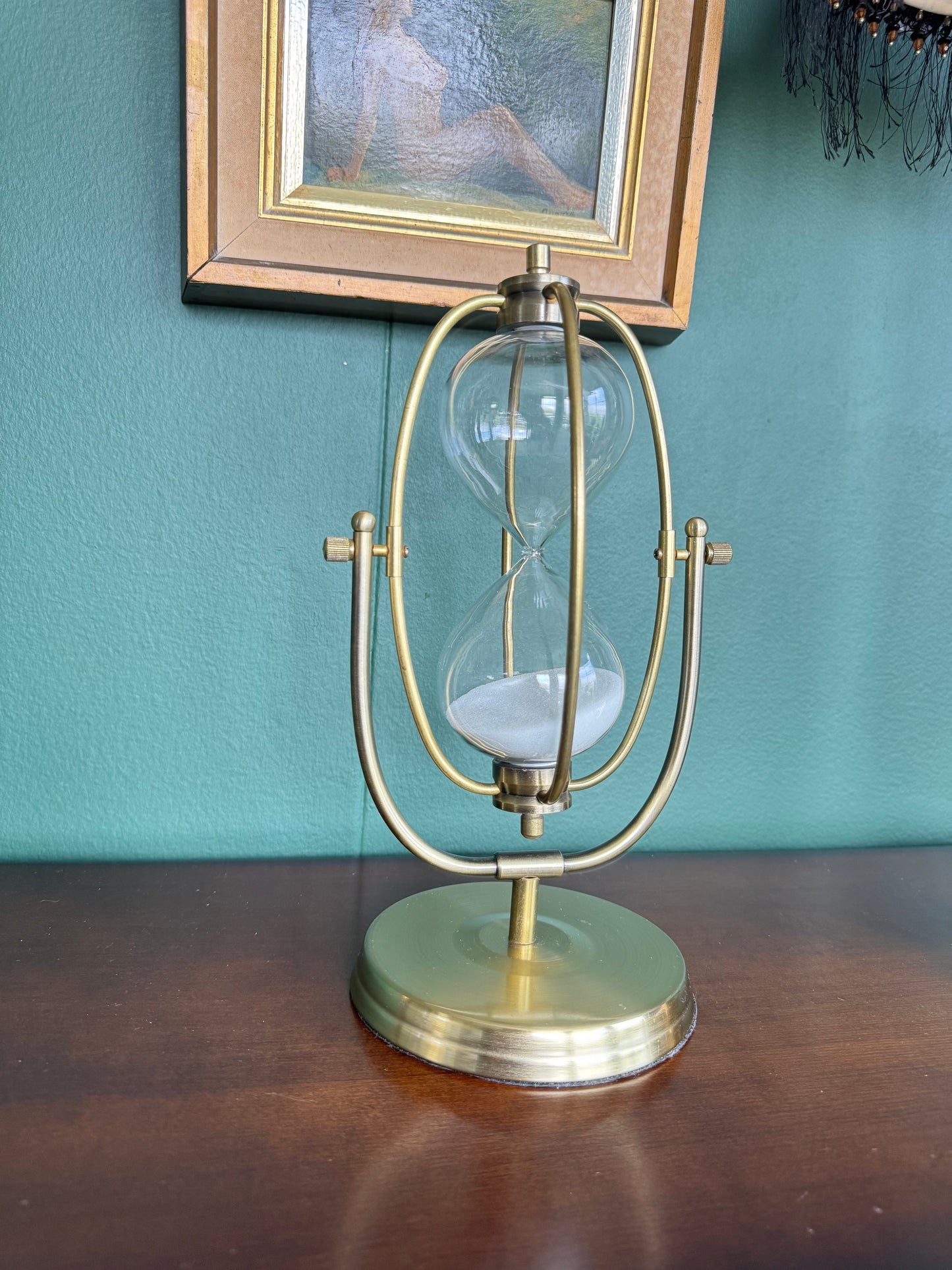 ⌛ 30 Minute Brass Hourglass, Antique Style Metal Sand Timer, White Sand Desk Decor