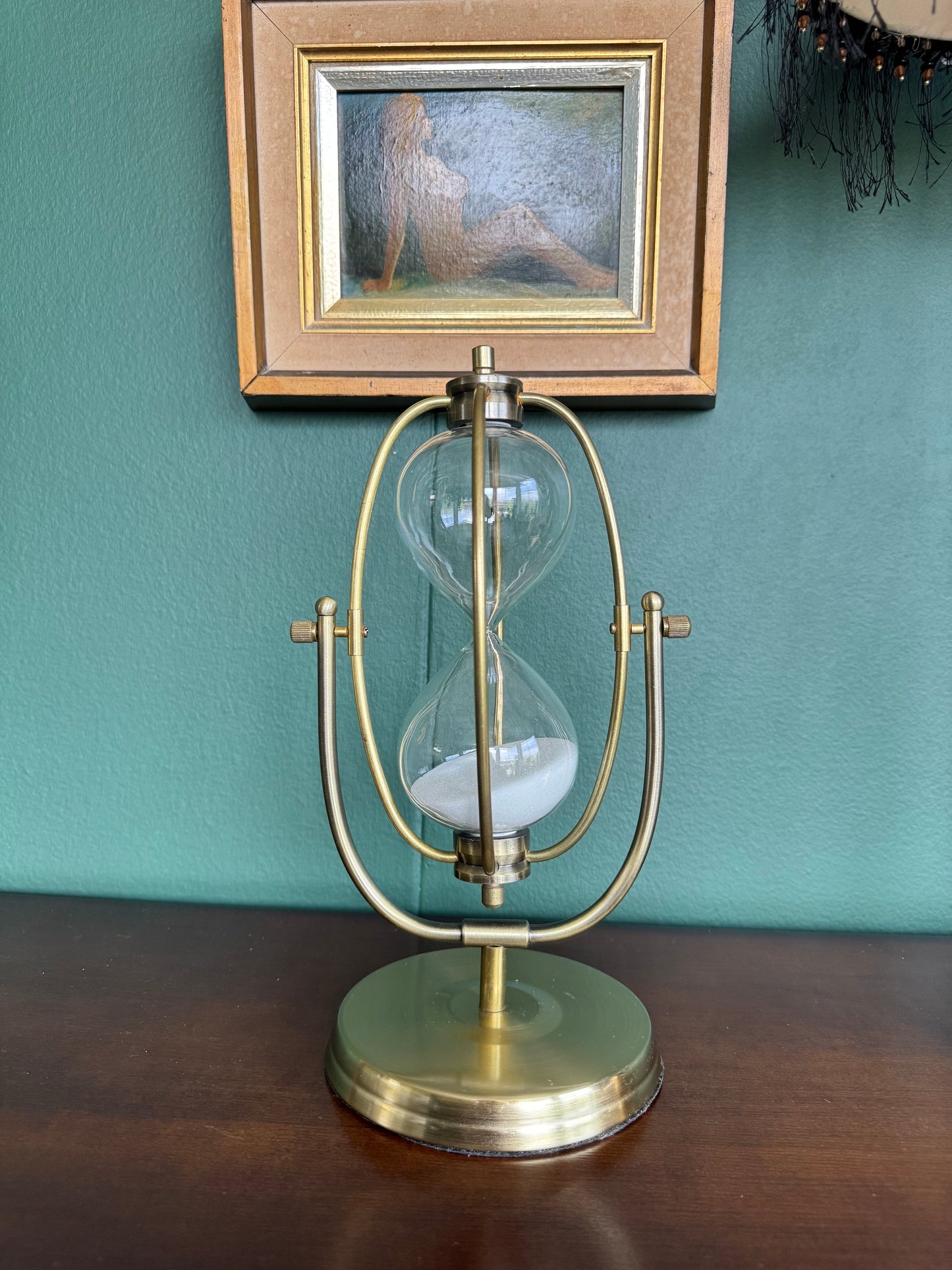 ⌛ 30 Minute Brass Hourglass, Antique Style Metal Sand Timer, White Sand Desk Decor