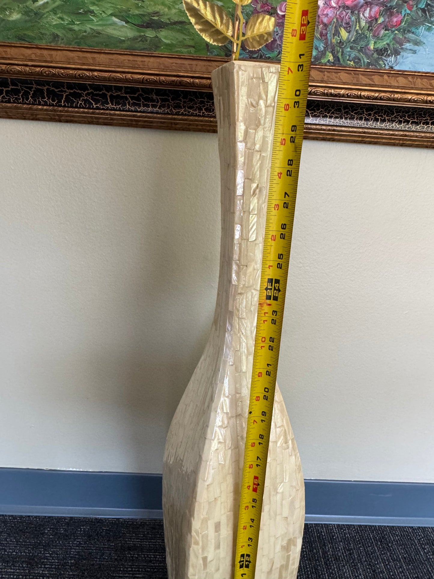 Tall Capiz Shell Floor Vase, Coastal Cream Mosaic Vase, Large Decorative Vase, Modern Neutral Home Decor, Tall -31