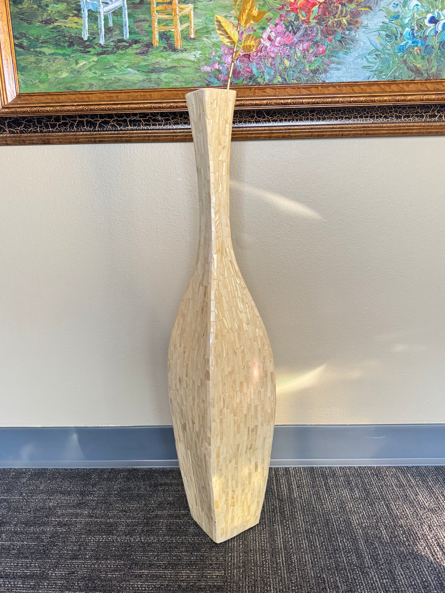 Tall Capiz Shell Floor Vase, Coastal Cream Mosaic Vase, Large Decorative Vase, Modern Neutral Home Decor, Tall -31