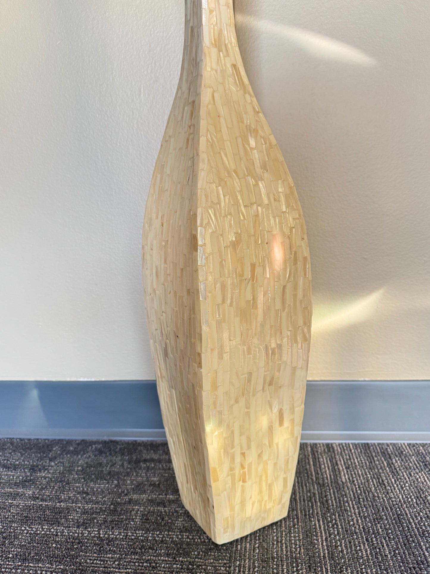 Tall Capiz Shell Floor Vase, Coastal Cream Mosaic Vase, Large Decorative Vase, Modern Neutral Home Decor, Tall -31