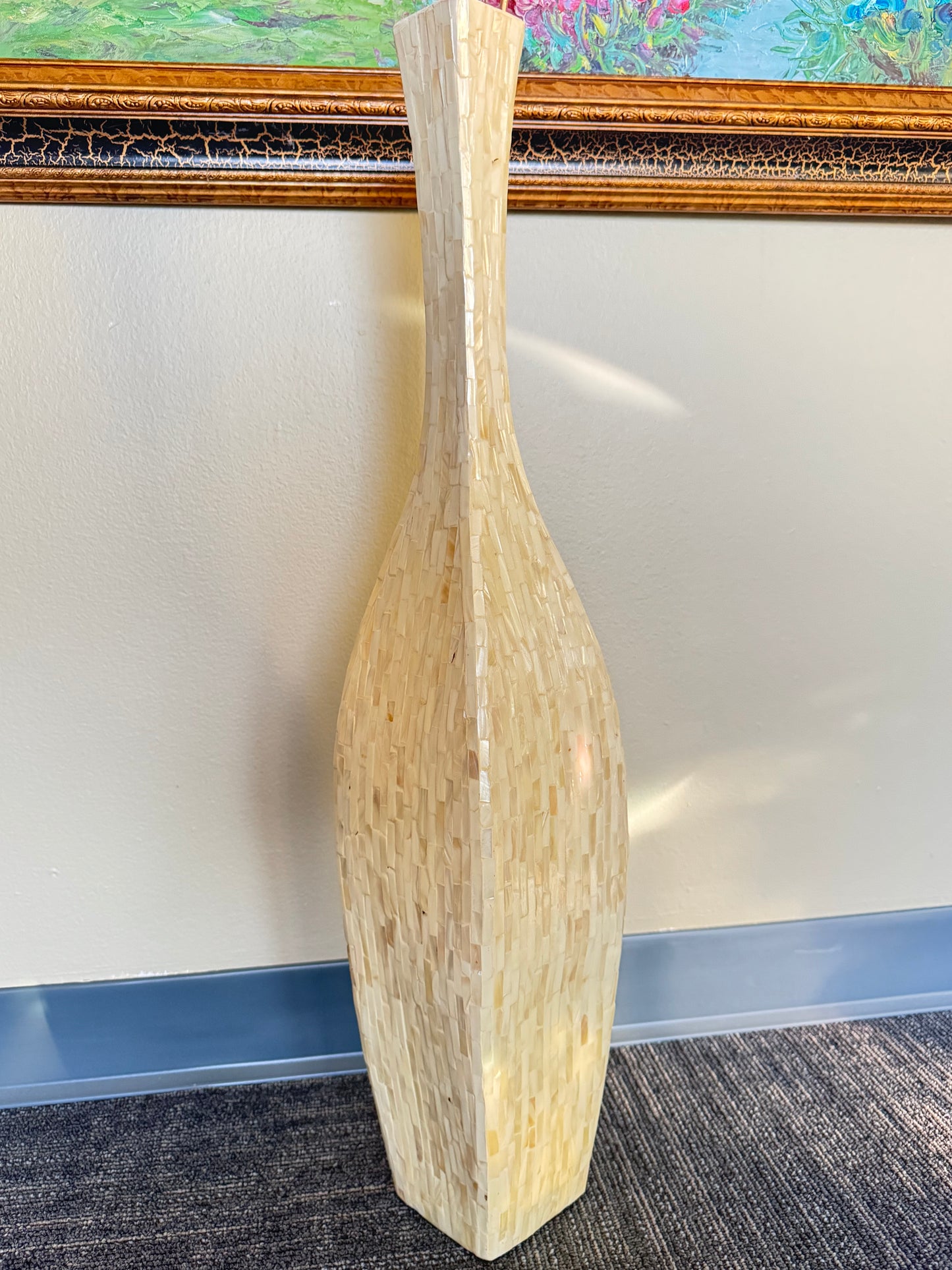 Tall Capiz Shell Floor Vase, Coastal Cream Mosaic Vase, Large Decorative Vase, Modern Neutral Home Decor, Tall -31