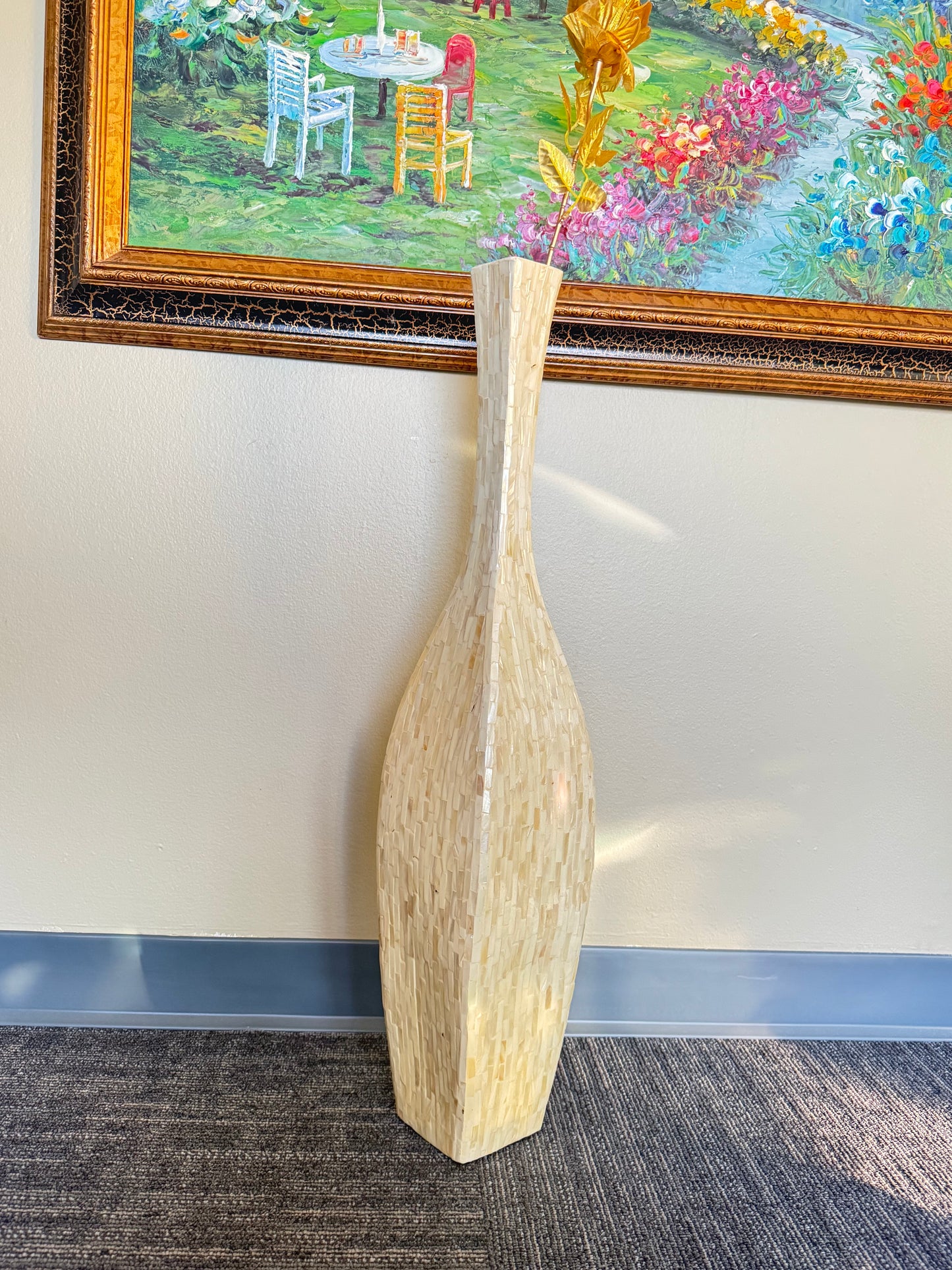 Tall Capiz Shell Floor Vase, Coastal Cream Mosaic Vase, Large Decorative Vase, Modern Neutral Home Decor, Tall -31