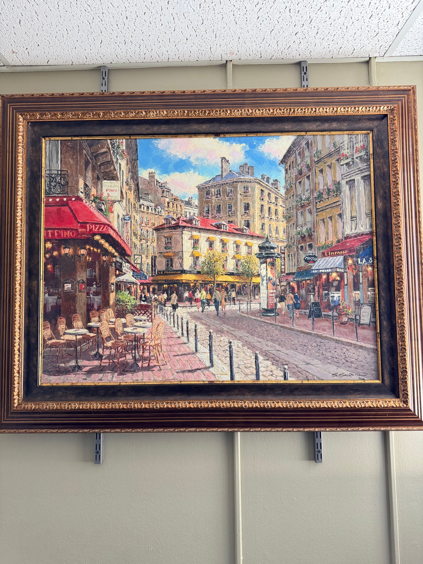 Large Framed Paris Café Canvas Print Signed Limited Edition 59/150 Textured European Wall Art 50x39