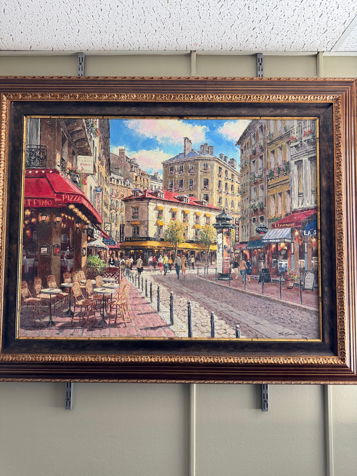Large Framed Paris Café Canvas Print Signed Limited Edition 59/150 Textured European Wall Art 50x39