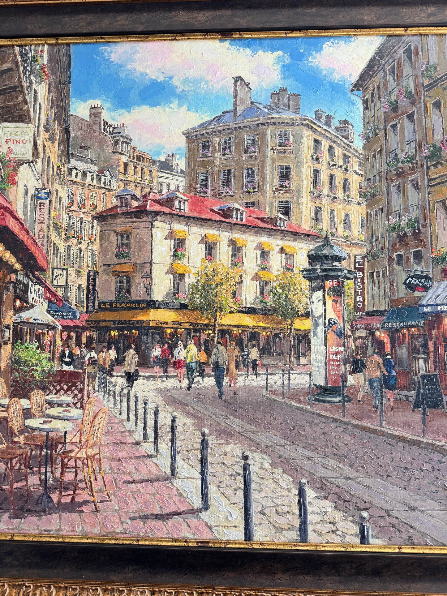 Large Framed Paris Café Canvas Print Signed Limited Edition 59/150 Textured European Wall Art 50x39
