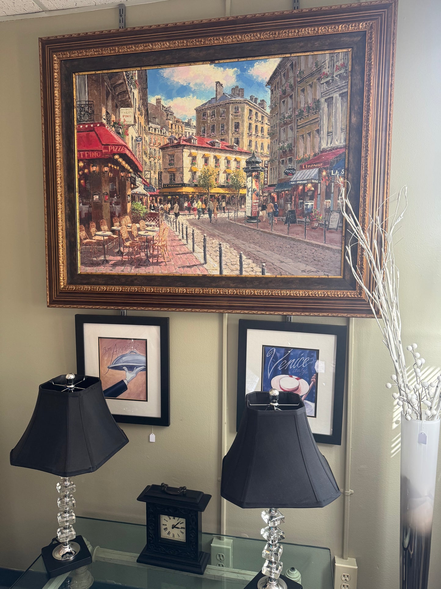 Large Framed Paris Café Canvas Print Signed Limited Edition 59/150 Textured European Wall Art 50x39