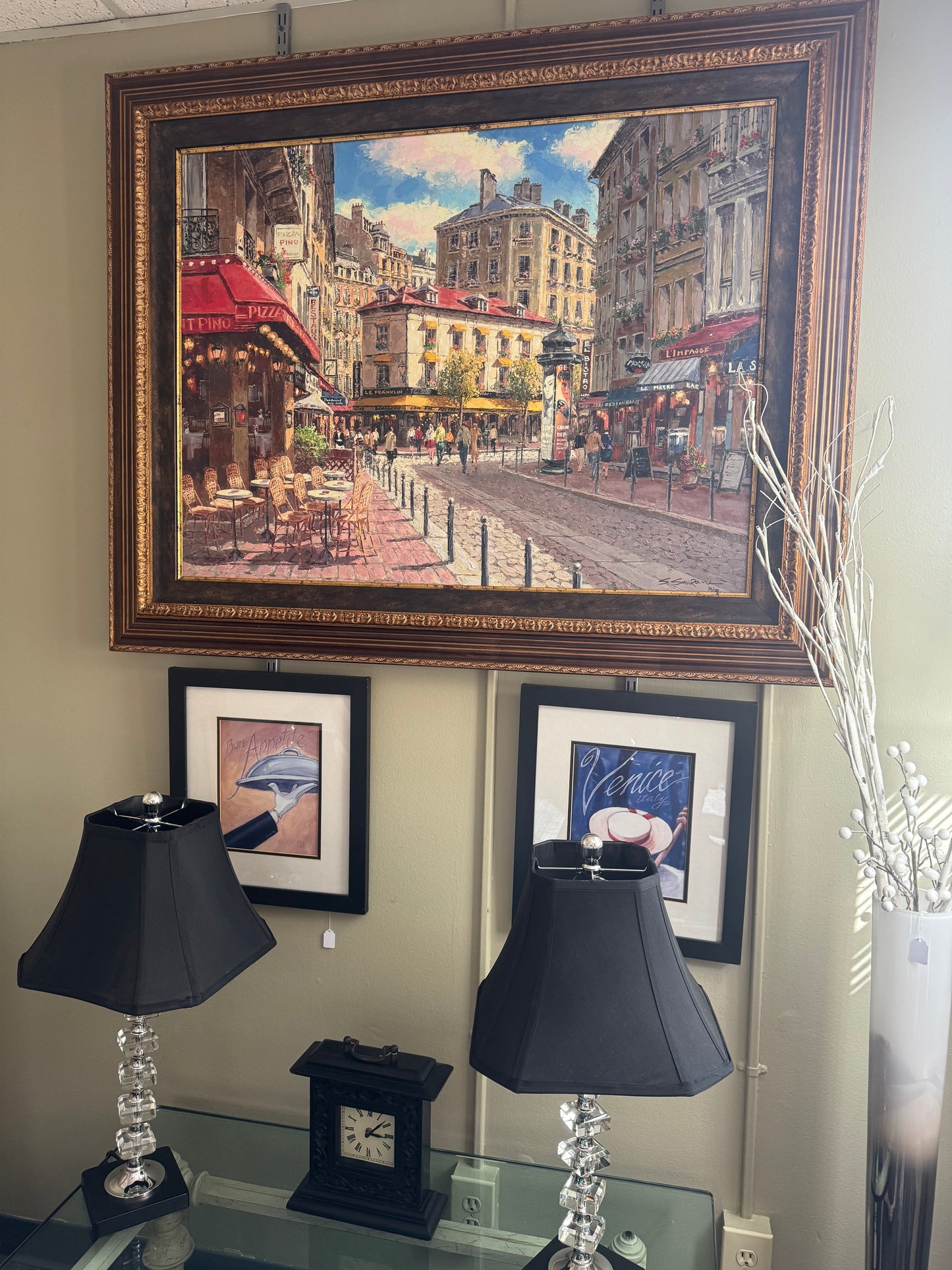 Large Framed Paris Café Canvas Print Signed Limited Edition 59/150 Textured European Wall Art 50x39