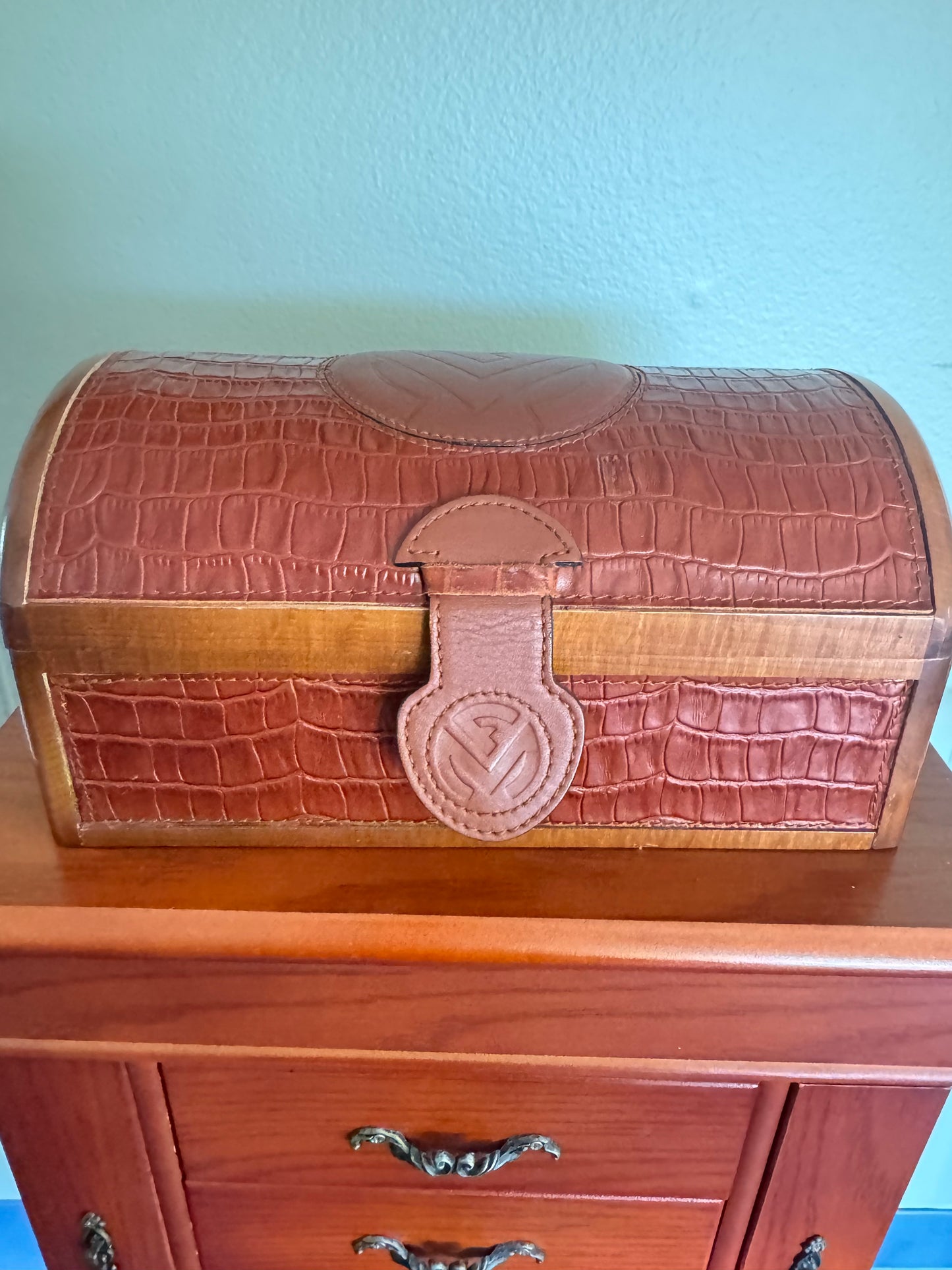 Vintage Franck Muller Genève Watch Presentation Box – Croc Embossed Leather & Wood Storage Case