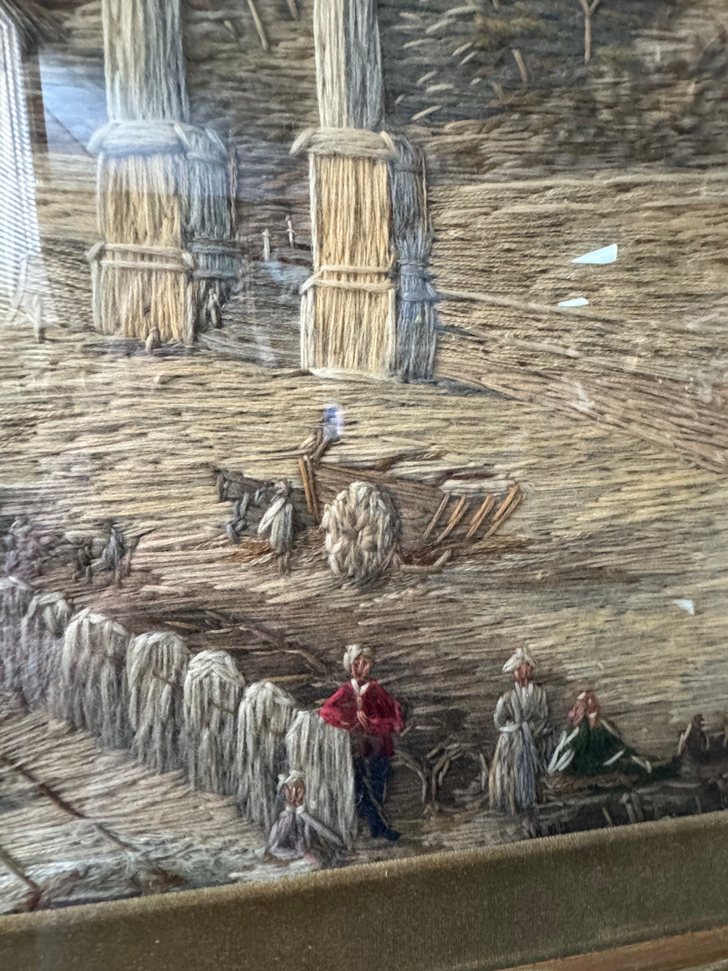 Set of 2 Vintage Hand-Embroidered Tapestry Art – European Harbor Scenes 31"x25"