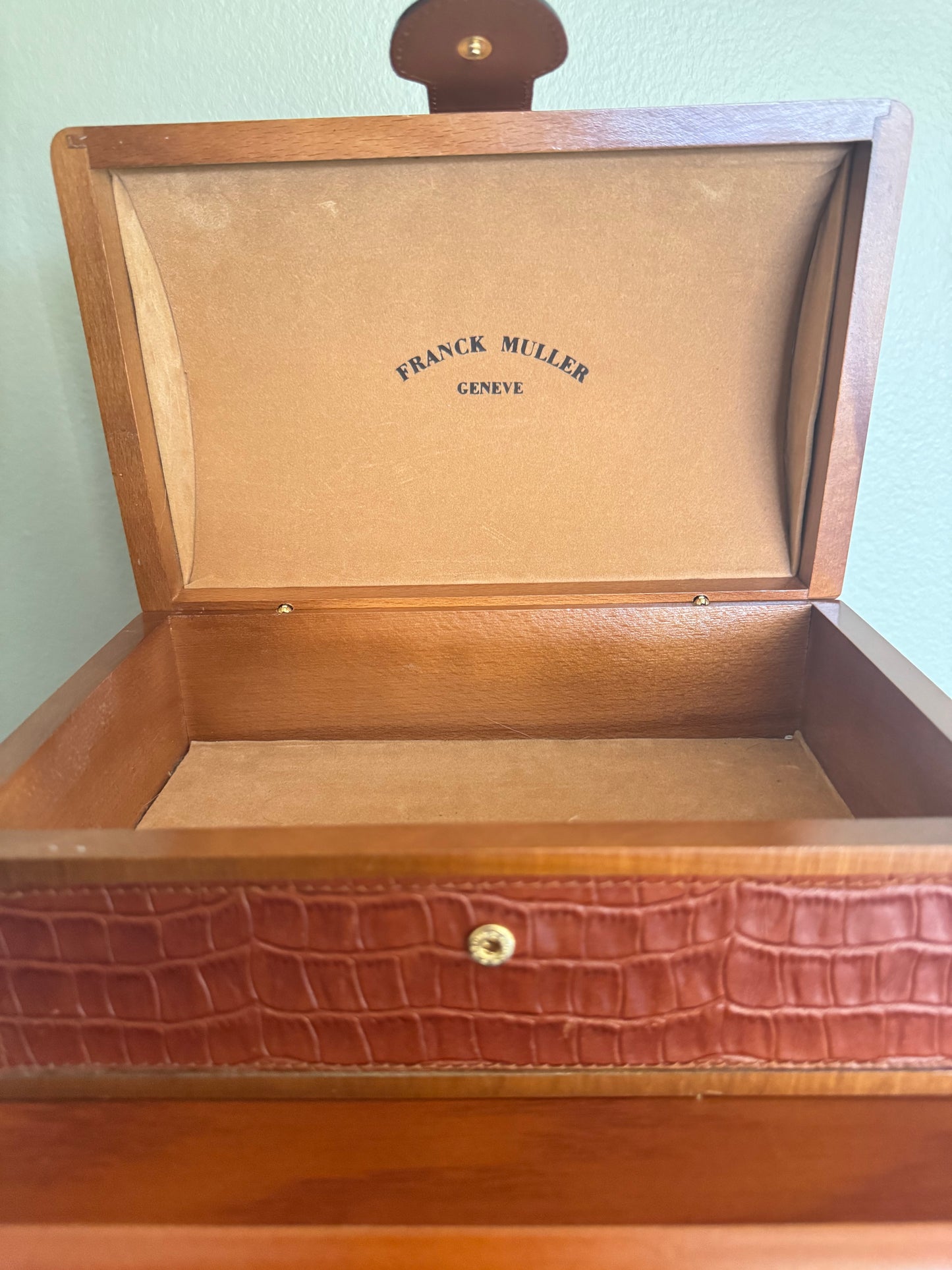 Vintage Franck Muller Genève Watch Presentation Box – Croc Embossed Leather & Wood Storage Case