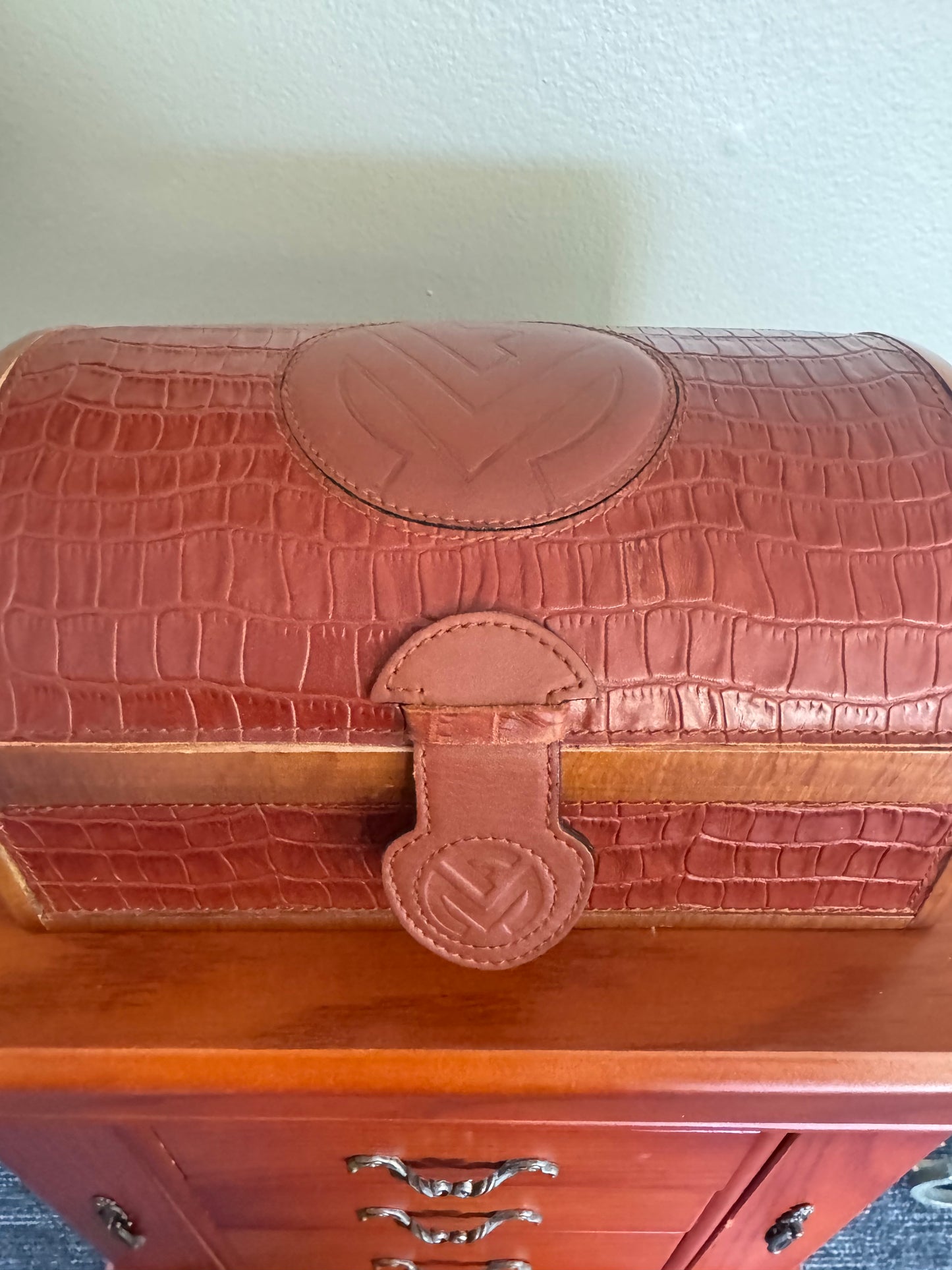 Vintage Franck Muller Genève Watch Presentation Box – Croc Embossed Leather & Wood Storage Case