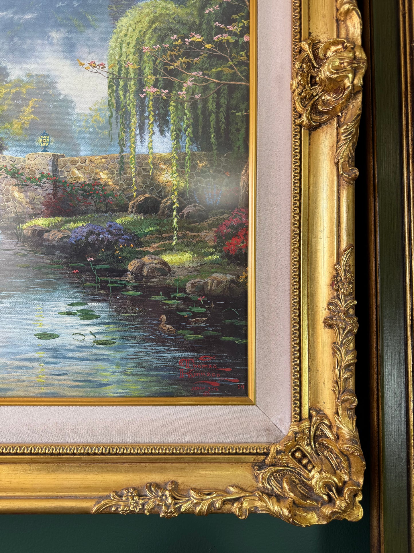 Thomas Kinkade “The Mountain Chapel” Textured Canvas Print in Ornate Gold Frame 37"x30"