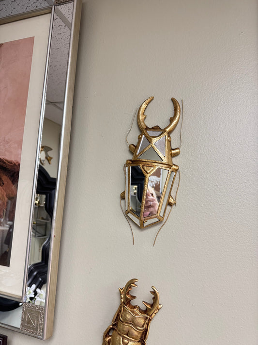 Gold Beetle Wall Mirror Decor – Resin Insect Design, Wall Art, 13”