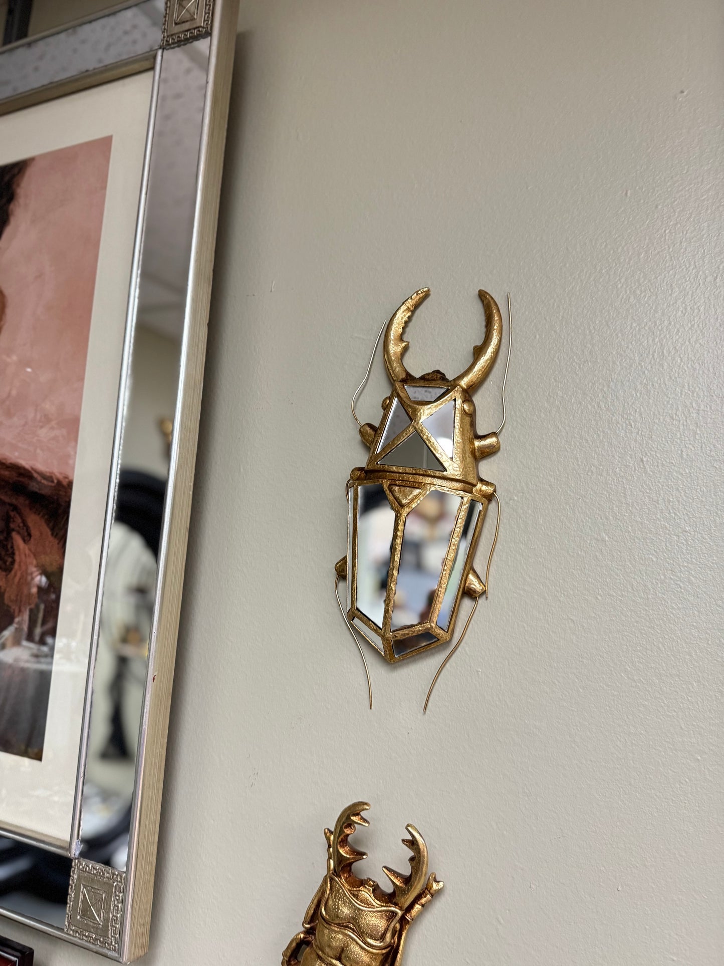 Gold Beetle Wall Mirror Decor – Resin Insect Design, Wall Art, 13”