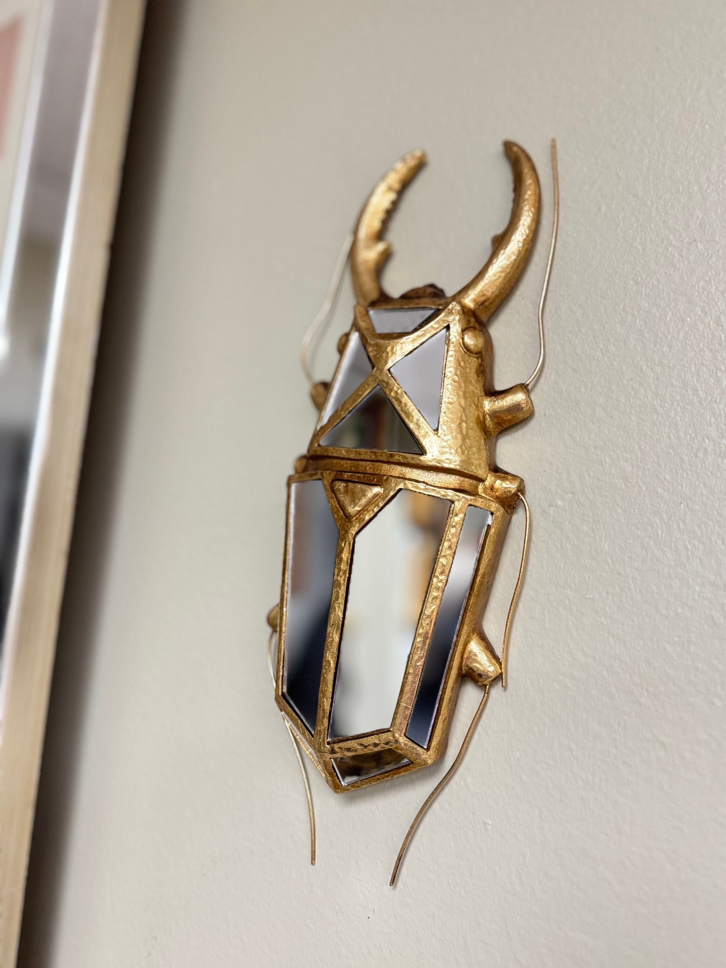 Gold Beetle Wall Mirror Decor – Resin Insect Design, Wall Art, 13”