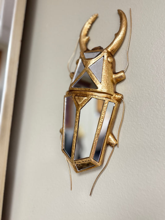 Gold Beetle Wall Mirror Decor – Resin Insect Design, Wall Art, 13”