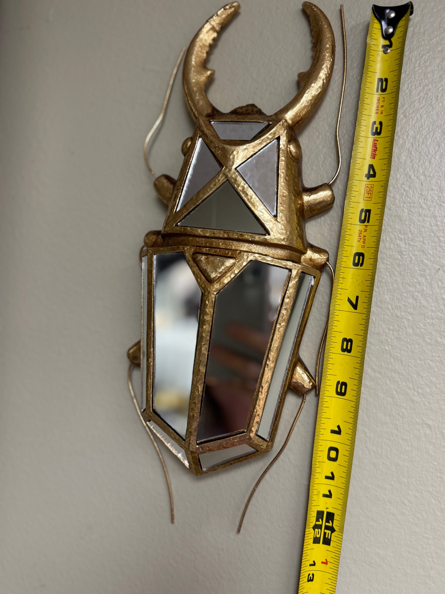 Gold Beetle Wall Mirror Decor – Resin Insect Design, Wall Art, 13”