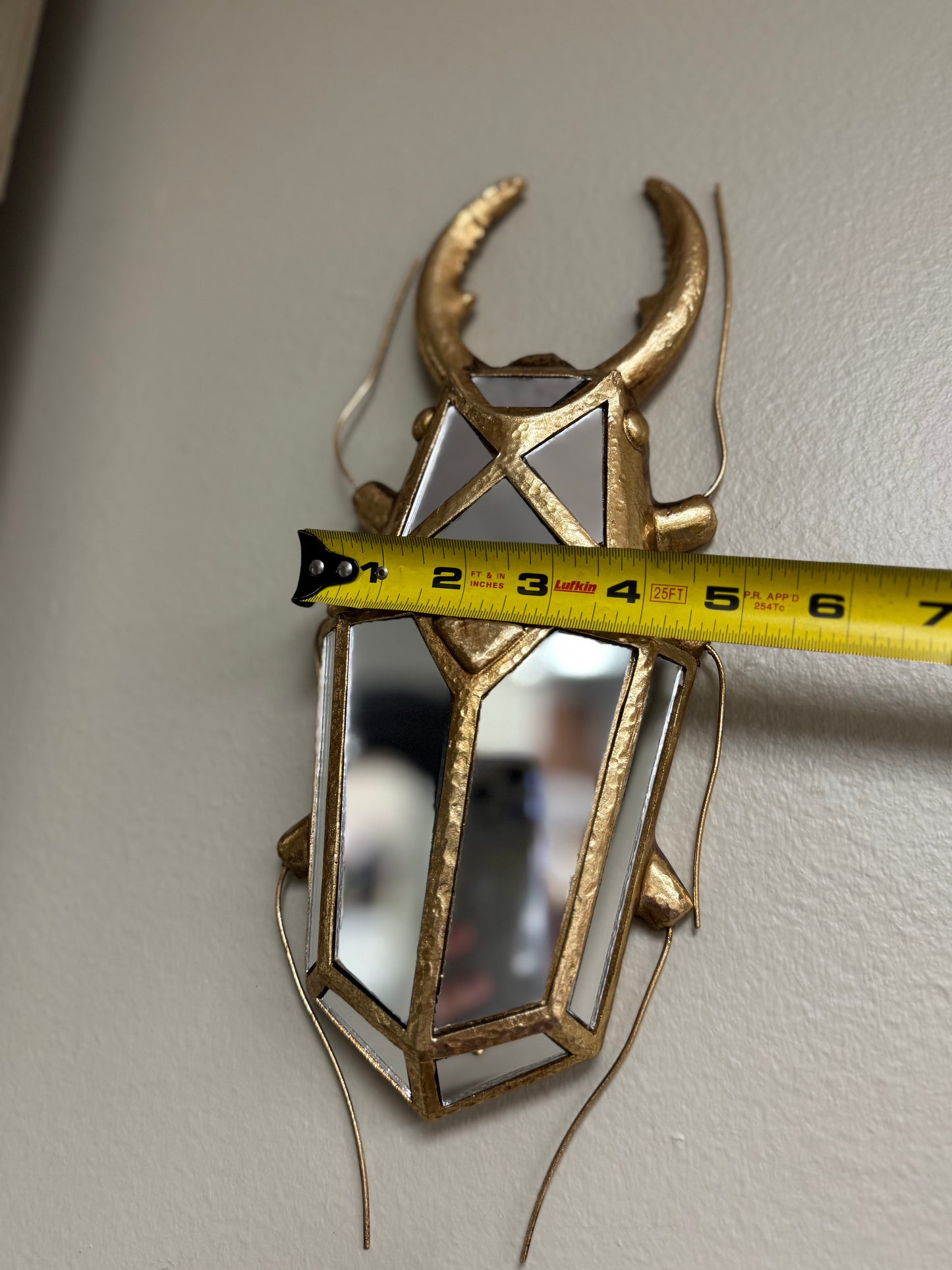 Gold Beetle Wall Mirror Decor – Resin Insect Design, Wall Art, 13”