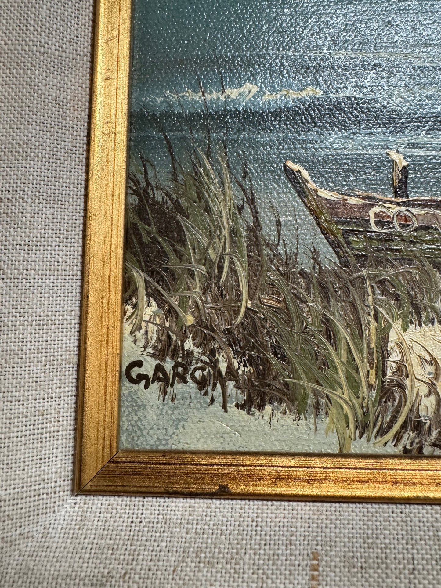 Set of 4 Coastal Lighthouse Seascape Paintings Framed Nautical Ocean Boat Wall Art Gold Ornate Frames 16x13