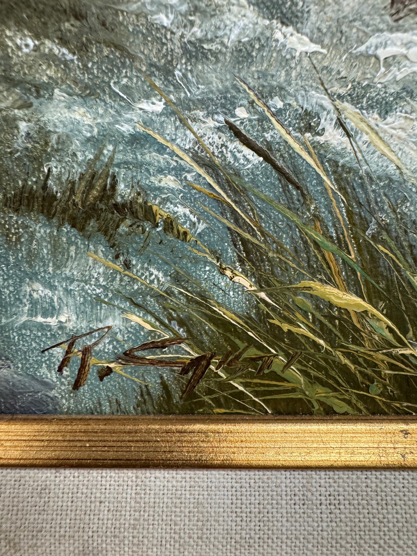 Set of 4 Coastal Lighthouse Seascape Paintings Framed Nautical Ocean Boat Wall Art Gold Ornate Frames 16x13