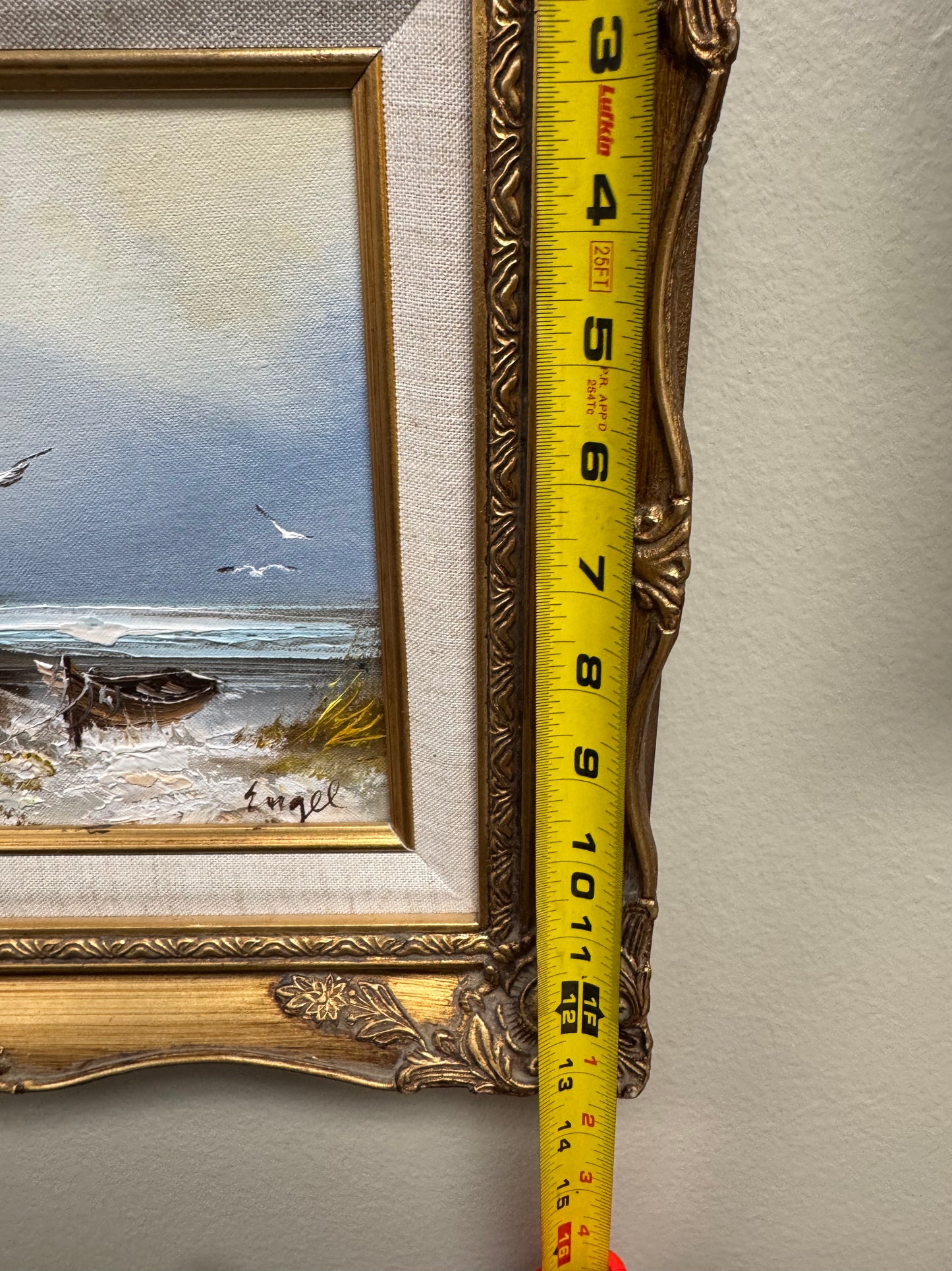 Set of 4 Coastal Lighthouse Seascape Paintings Framed Nautical Ocean Boat Wall Art Gold Ornate Frames 16x13