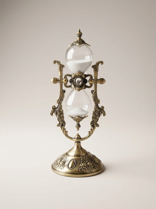 15-Minute Vintage Style Hourglass – Ornate Brass-Tone Decorative Sand Timer 8" Tall