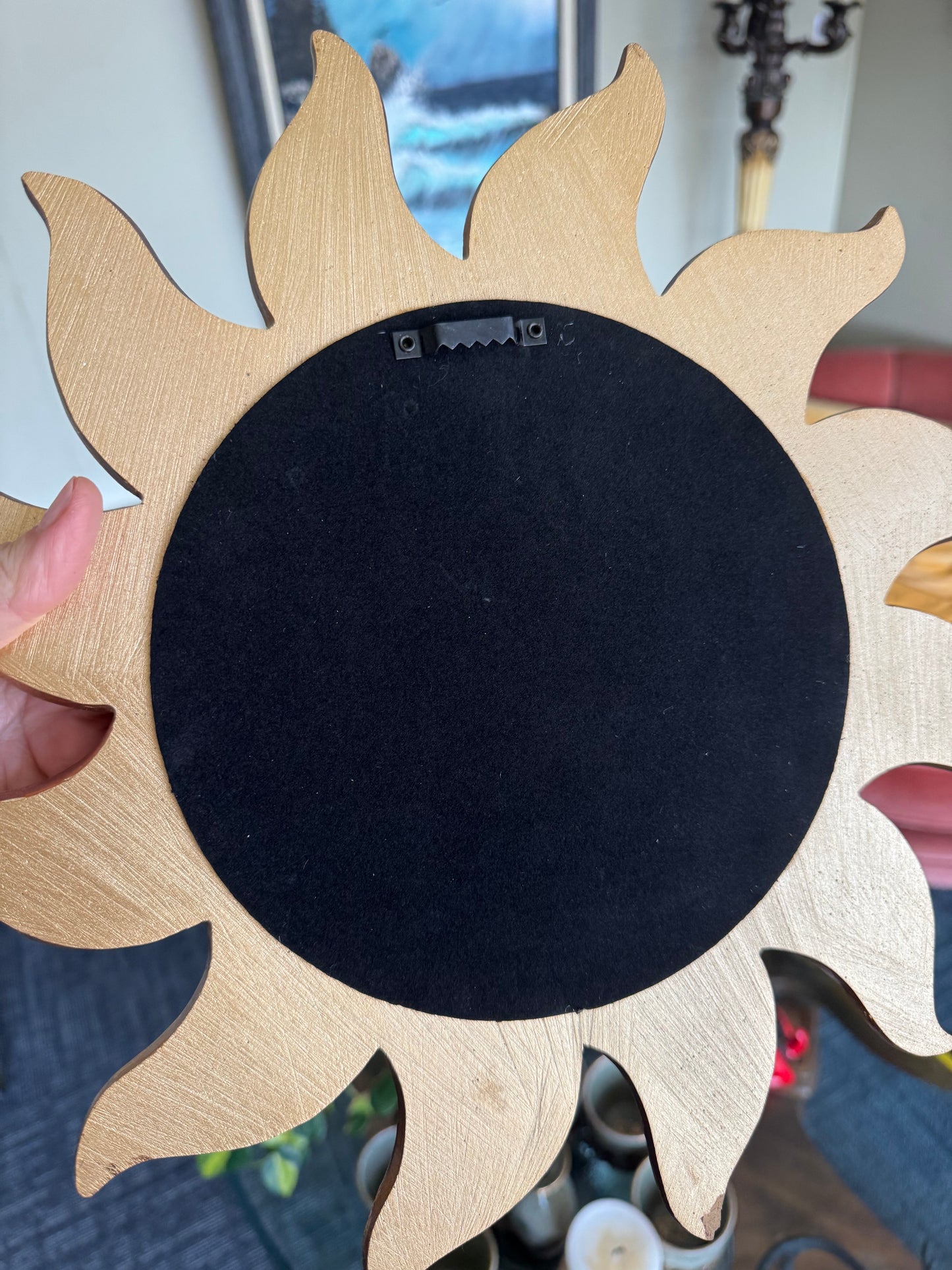 Gold Sunburst Wall Mirror Small 13” Round Decorative Hollywood Regency Style