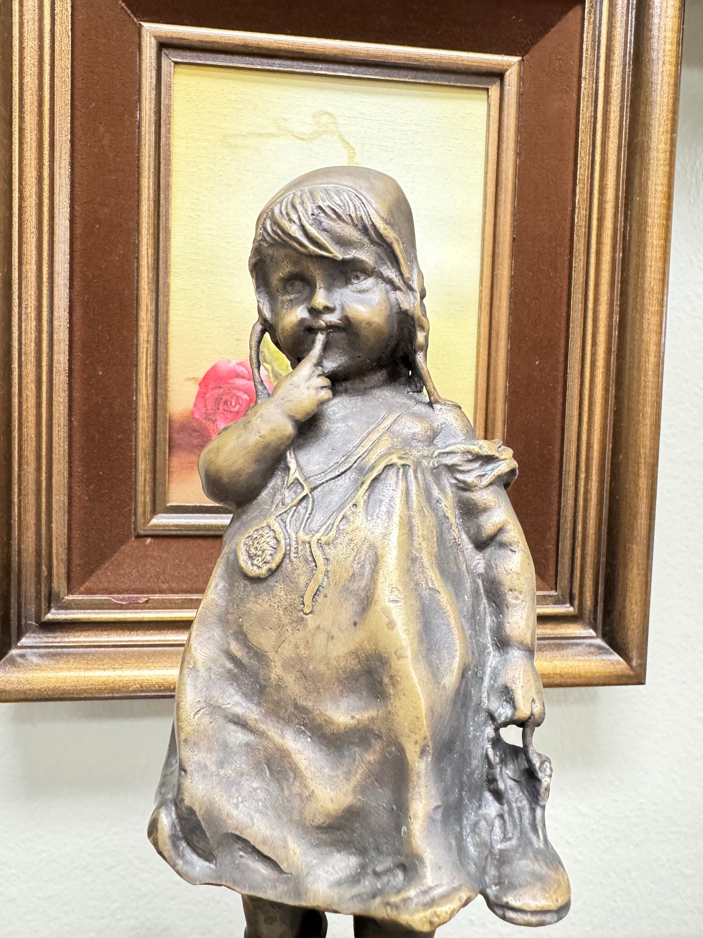 Vintage Juan Clara Girl on Stool Figurine Bronze Sculpture 11 Tall