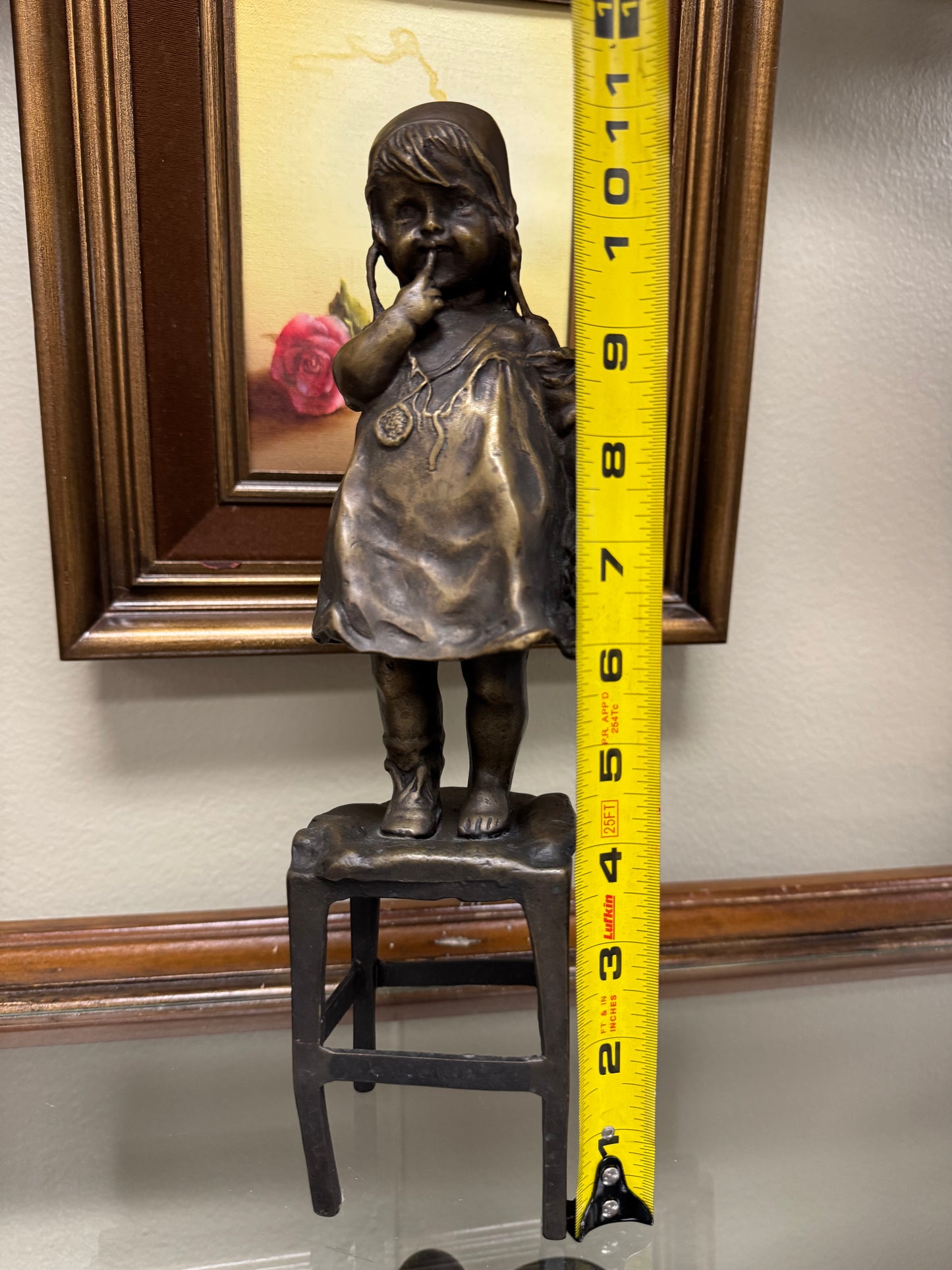 Vintage Juan Clara Girl on Stool Figurine Bronze Sculpture 11 Tall