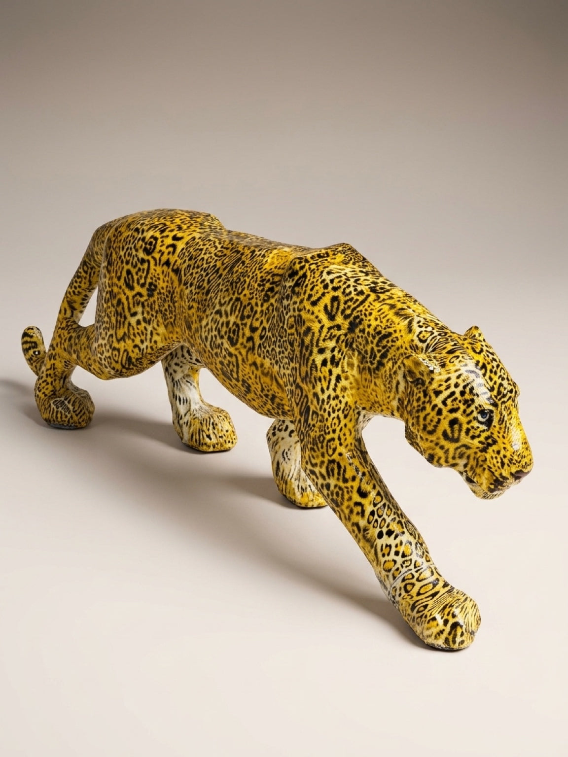 🐆 Yellow Leopard Resin Sculpture – 18” Decorative Big Cat Statue