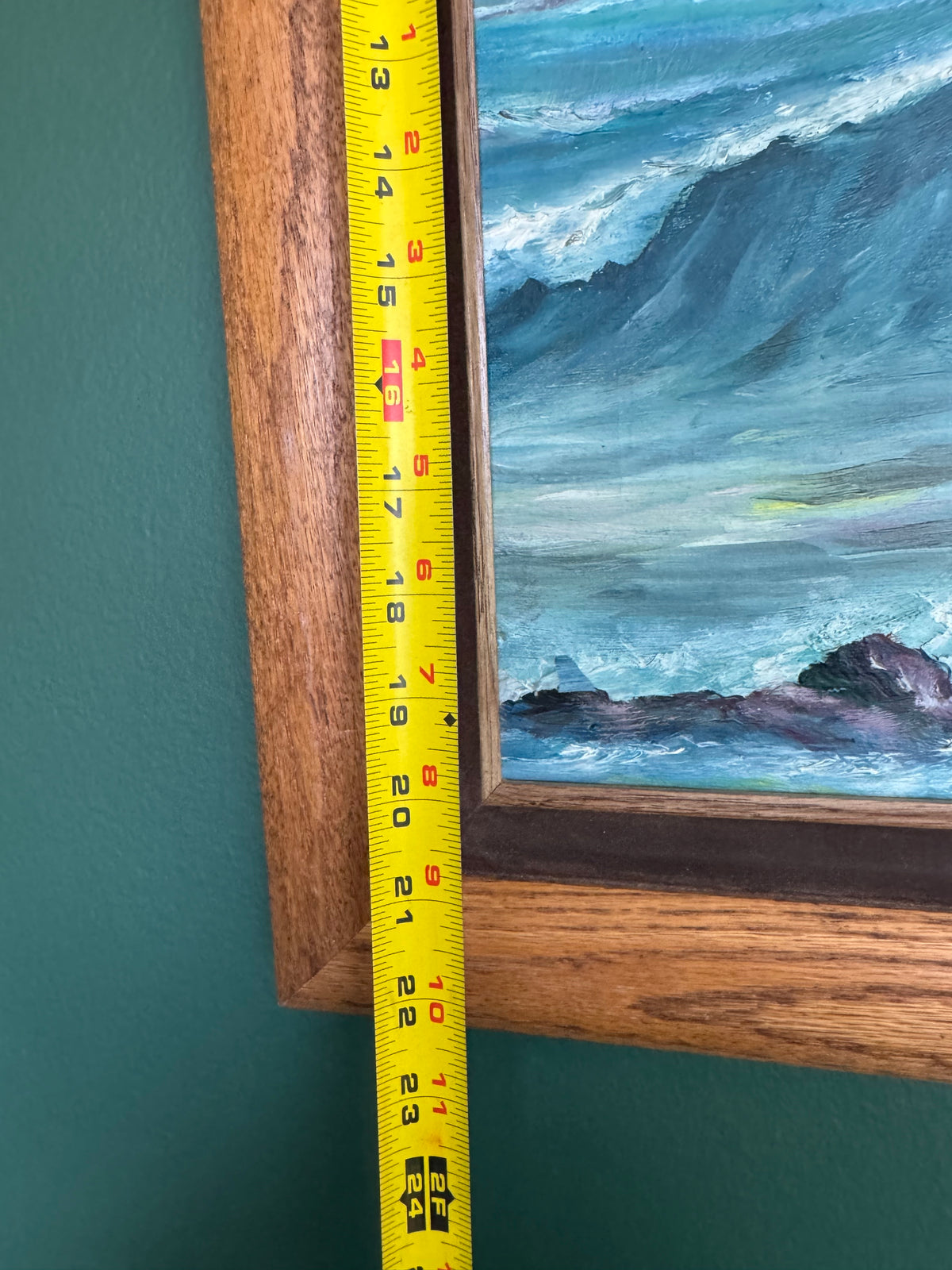 🌊 Signed Seascape Painting on Canvas – Ocean Waves & Sunset, Wood Frame