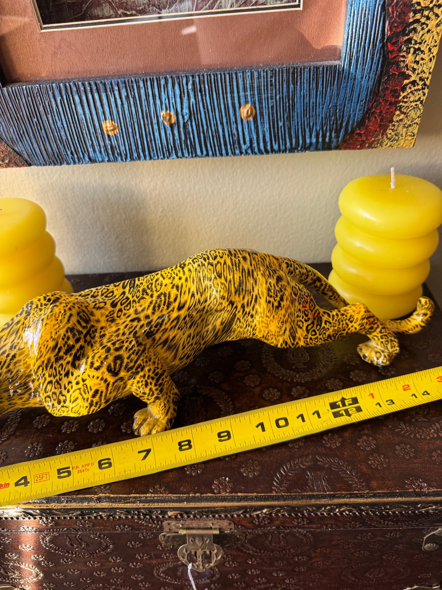 Leopard Figurine 15” Resin Big Cat Sculpture Hand Painted Panther Jungle Decor