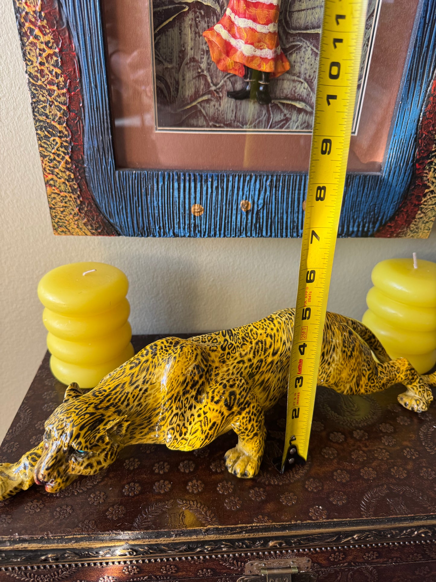 Leopard Figurine 15” Resin Big Cat Sculpture Hand Painted Panther Jungle Decor