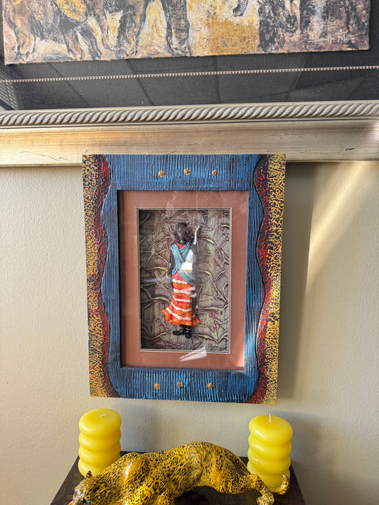 Framed 3D African Wall Art – Woman in Traditional Dress – Mixed Media Shadow Box