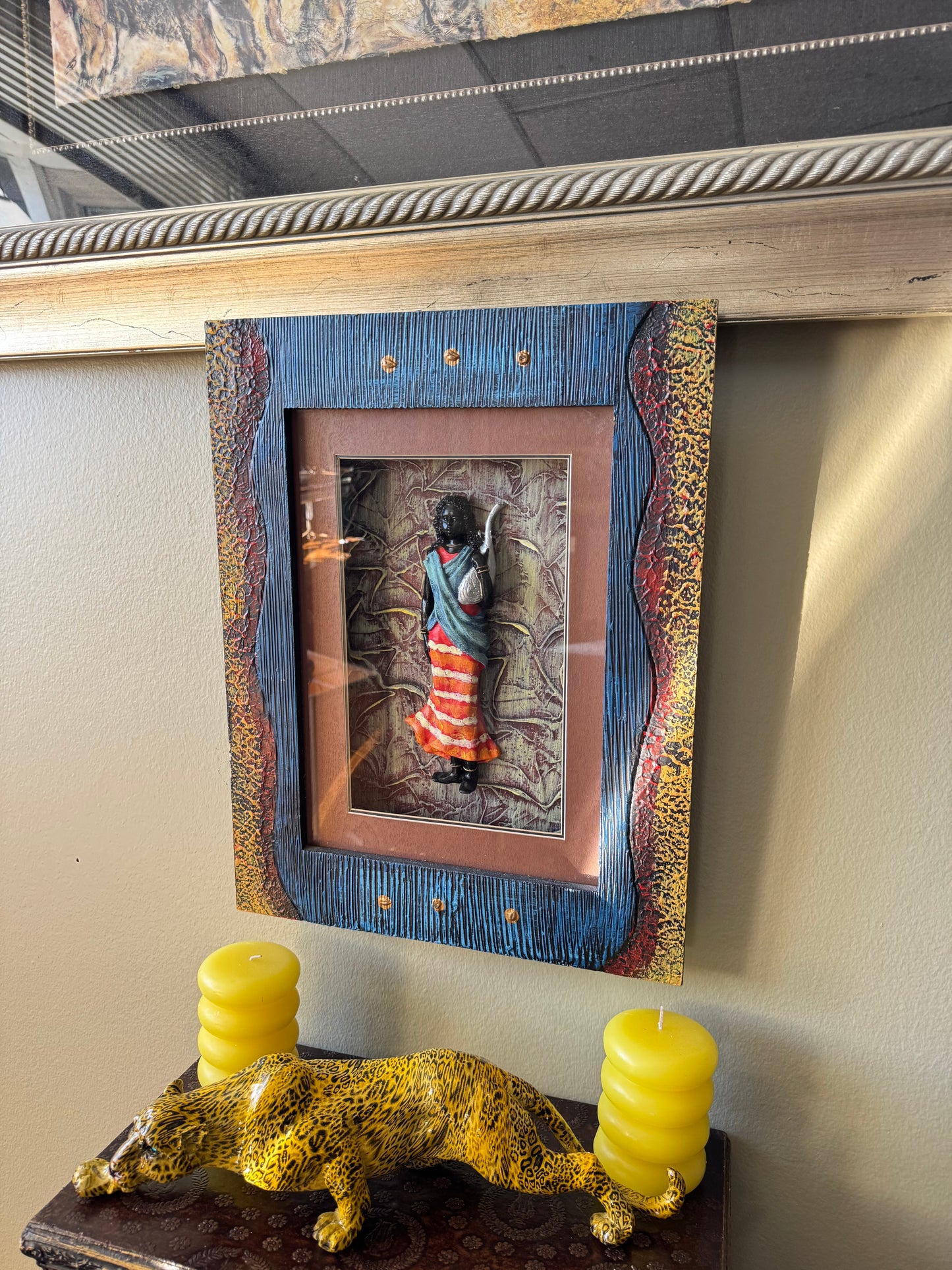 Framed 3D African Wall Art – Woman in Traditional Dress – Mixed Media Shadow Box