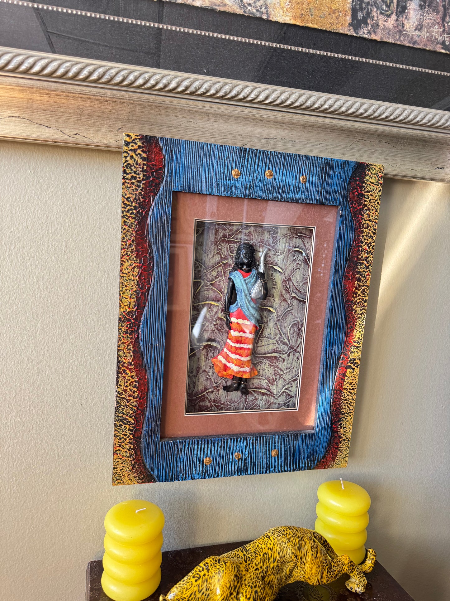 Framed 3D African Wall Art – Woman in Traditional Dress – Mixed Media Shadow Box