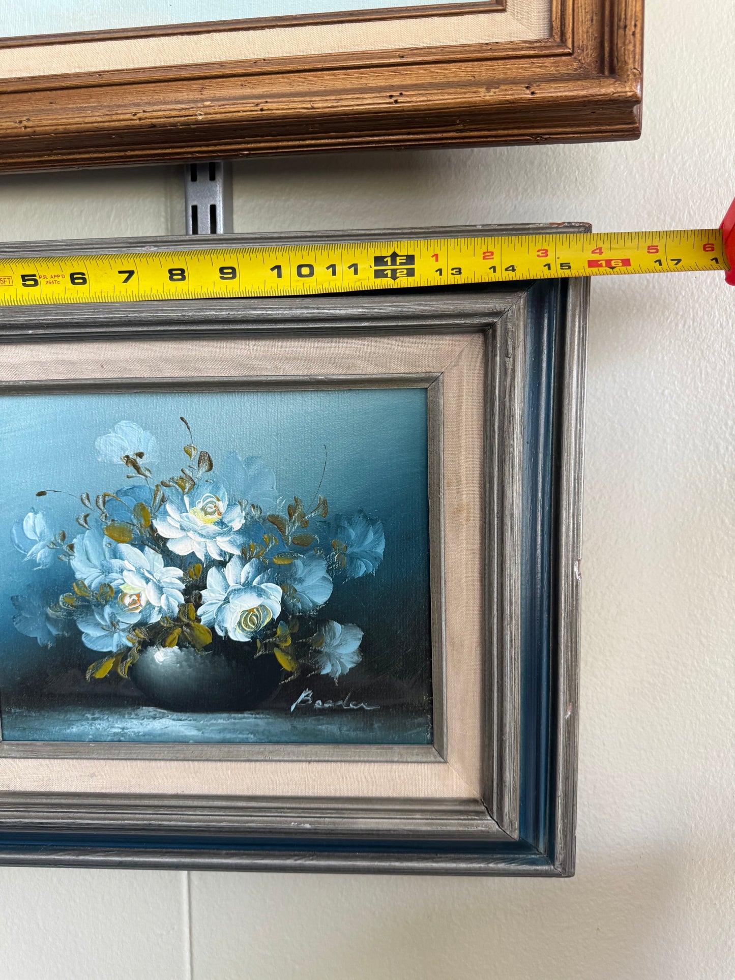 Vintage Original Oil Painting Blue Roses Still Life Signed Framed Floral Wall Art 16x13