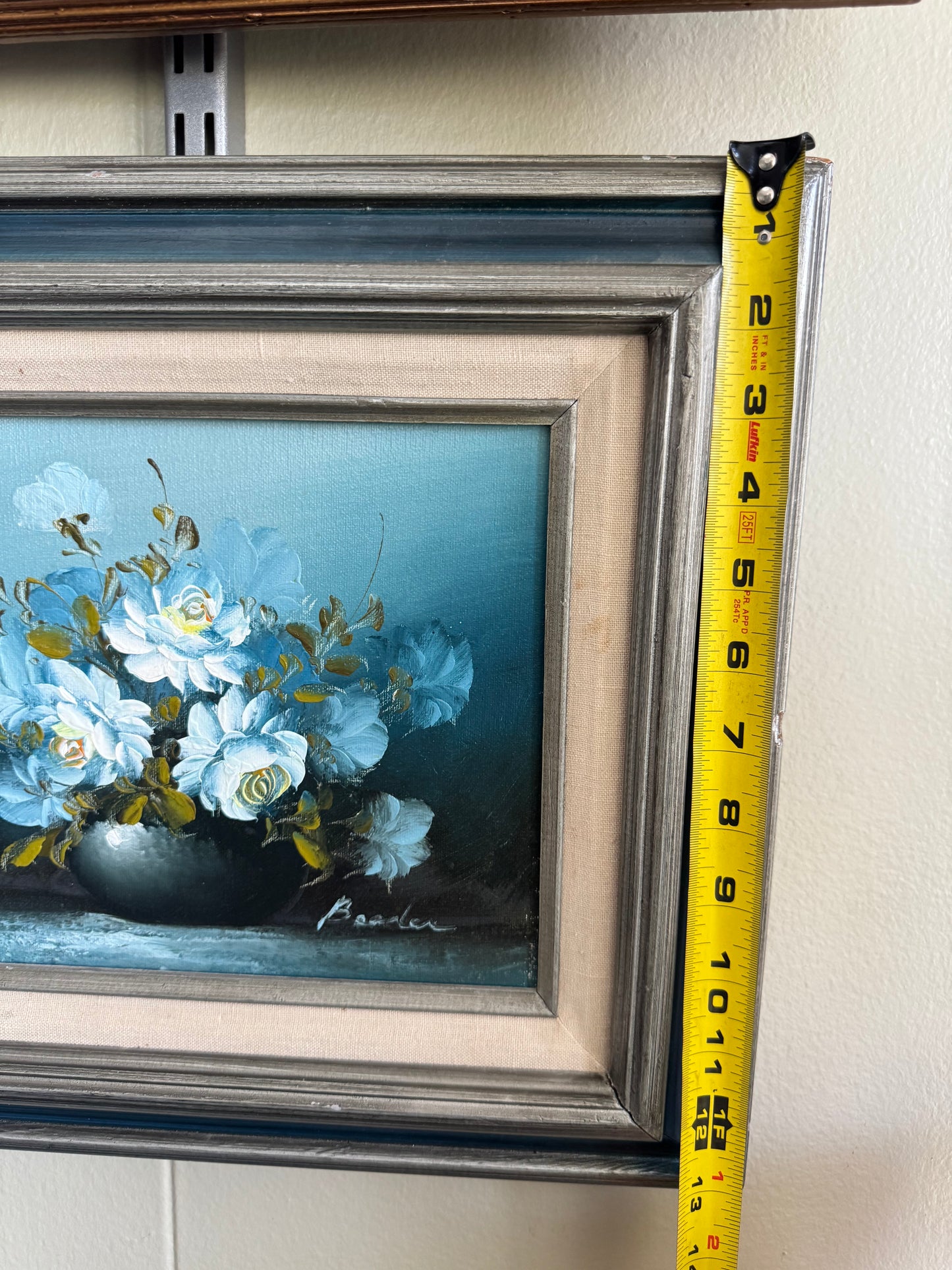 Vintage Original Oil Painting Blue Roses Still Life Signed Framed Floral Wall Art 16x13