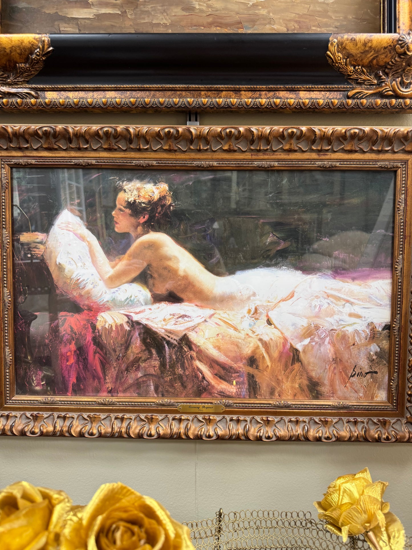 Framed Wall Art “Evening Repose” by Pino Large Romantic Print Ornate Gold Frame 28x17