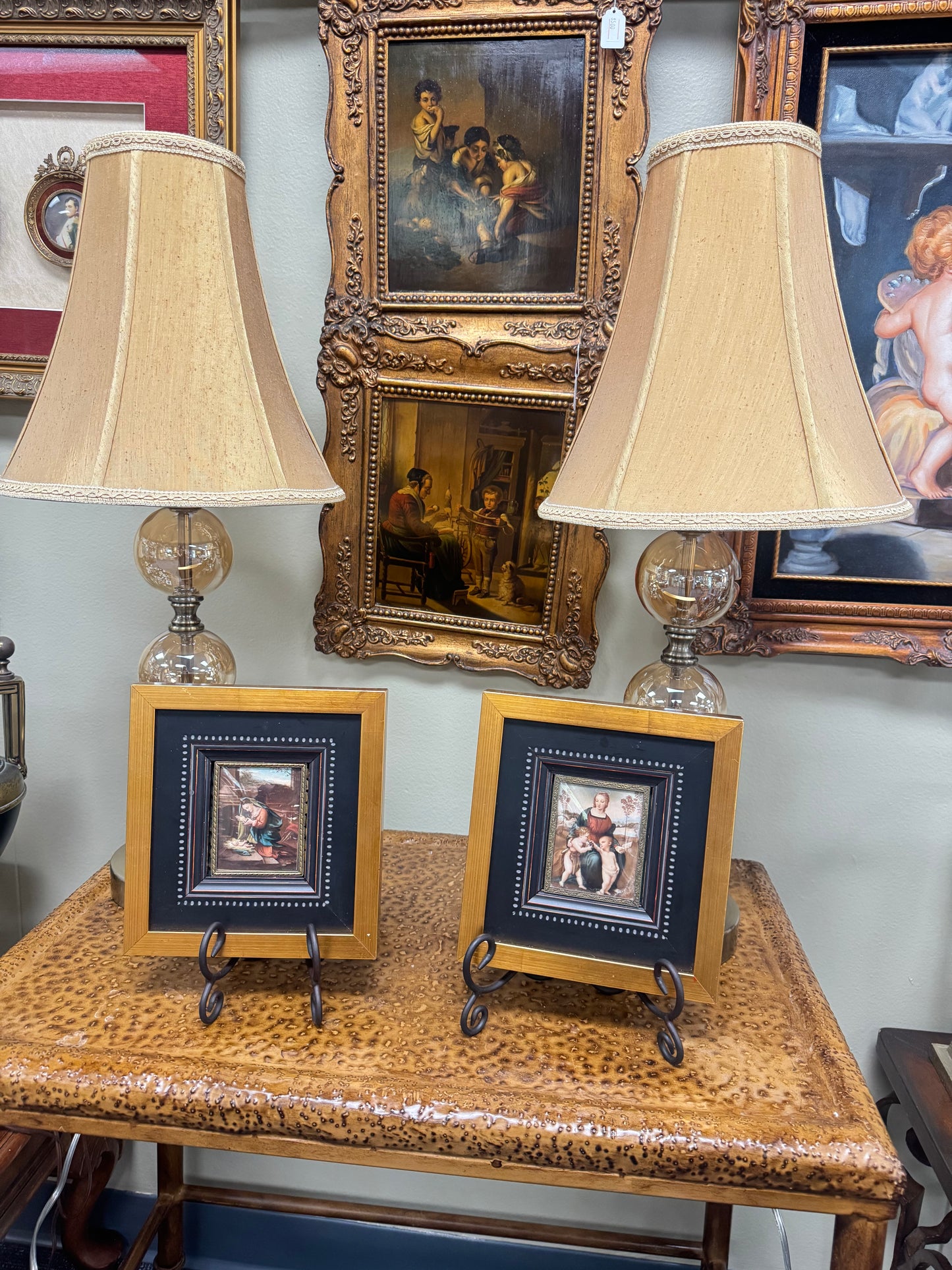 Set of 2 Framed Religious Icon Prints Madonna and Child Mini Icons Gold Black Frames