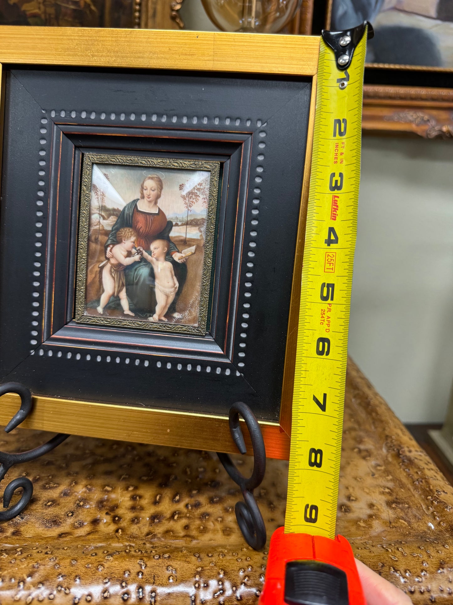 Set of 2 Framed Religious Icon Prints Madonna and Child Mini Icons Gold Black Frames