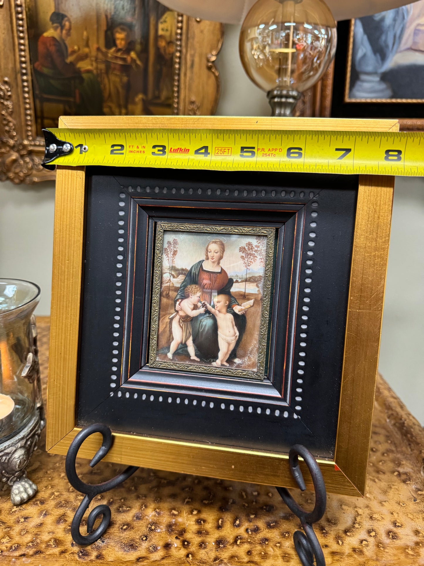 Set of 2 Framed Religious Icon Prints Madonna and Child Mini Icons Gold Black Frames