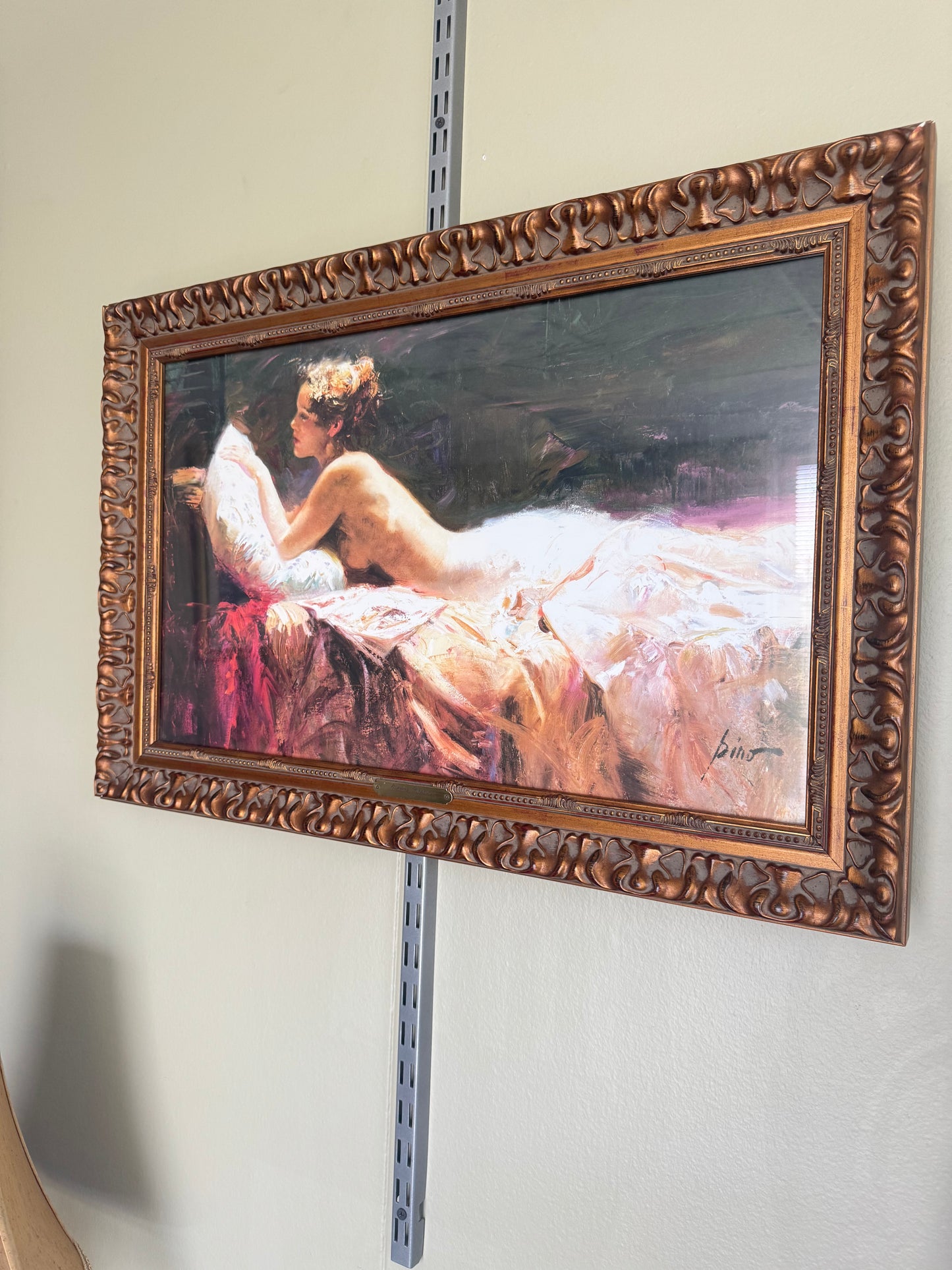 Framed Wall Art “Evening Repose” by Pino Large Romantic Print Ornate Gold Frame 28x17