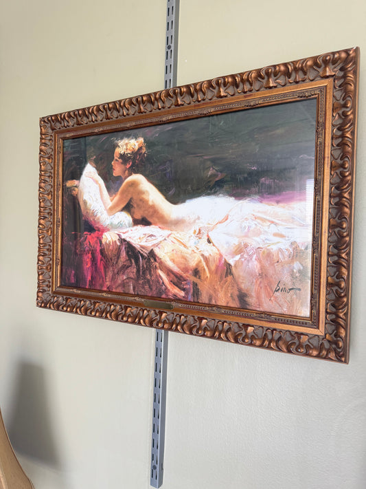 Framed Wall Art “Evening Repose” by Pino Large Romantic Print Ornate Gold Frame 28x17