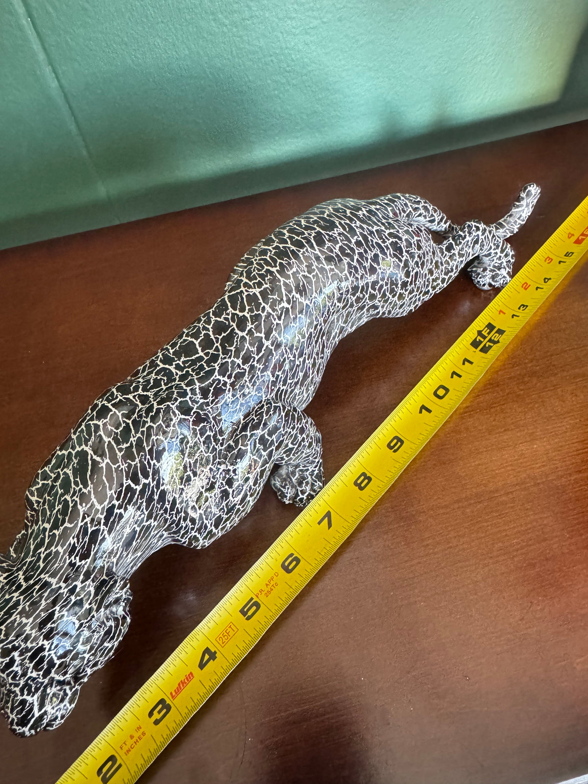 🐆 Black Panther Sculpture – Crackle Finish with Blue Eyes – Brand New