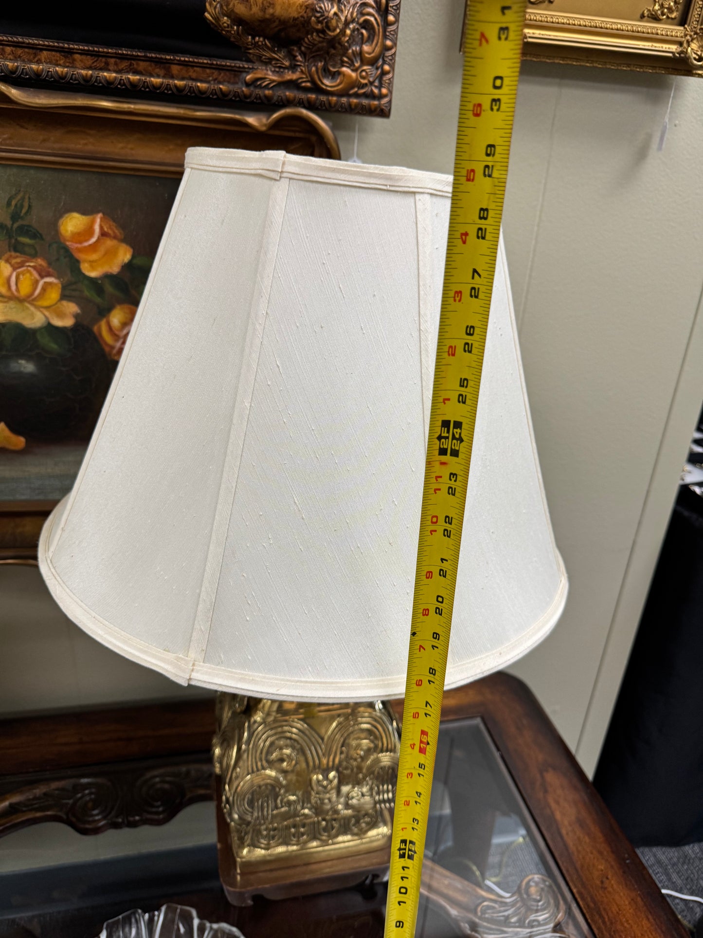Set of 2 Vintage  Brass Table Lamps Ornate Heavy Base Grapes Design 30” Local Pickup